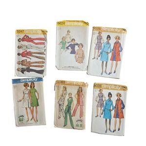 Lot of 6 Vintage 1970s Simplicity Women's Clothing Sewing Patterns Size 12 14 18